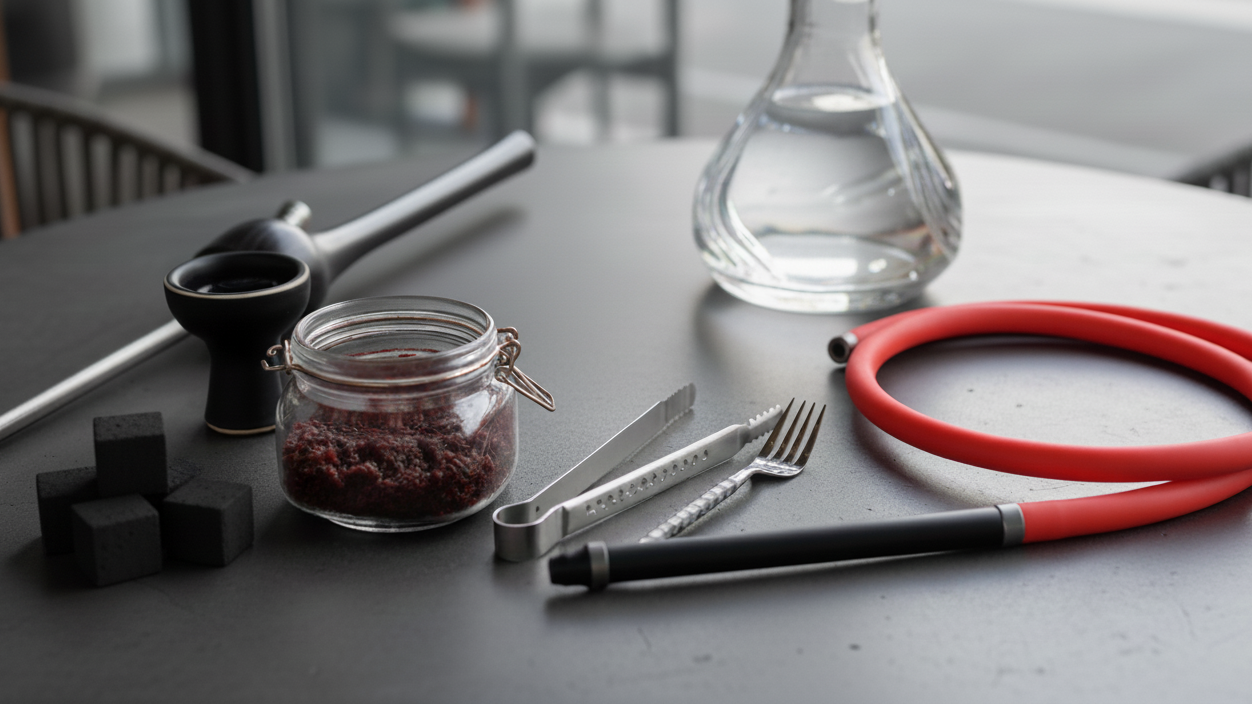hookah parts and accessories laying on a table