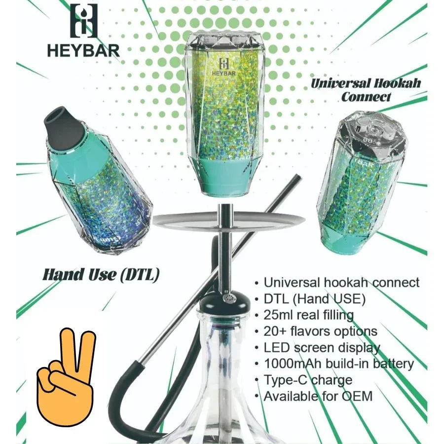 Heybar Crystal E-Hookah Head | Dual Vape & Hookah Device 25,000 Puffs Heybar Crystal E-Hookah Head | Dual Vape & Hookah Device 25,000 Puffs