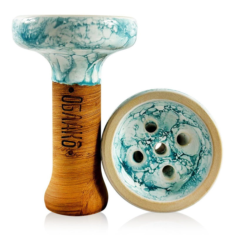 Oblako Black Glaze Hookah Bowl - White-Blue Marble