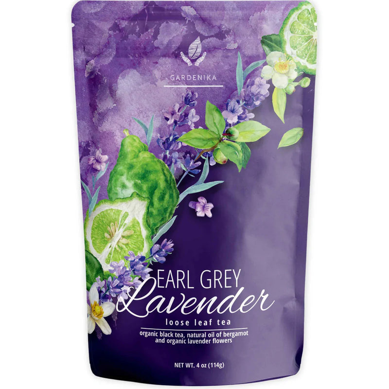 Gardenika Earl Grey Lavender Tea, Loose Leaf, USDA Organic, 55+ Cups – 4 Oz (113g) - 