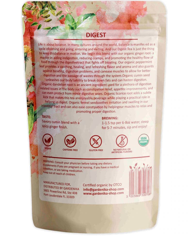 Gardenika Digest Loose Leaf Herbal Tea, USDA Organic, Caffeine Free - 4 oz (114g) - 